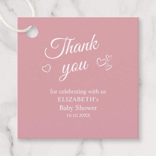 Dusty Pink Simple Baby Dusche Vielen Dank für Ihre Geschenkanhänger (Vorderseite)