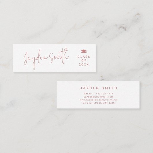 Dusty Pink Simple Modern Script Graduate Name Card Telefonnummerkarte (Vorne/Hinten)