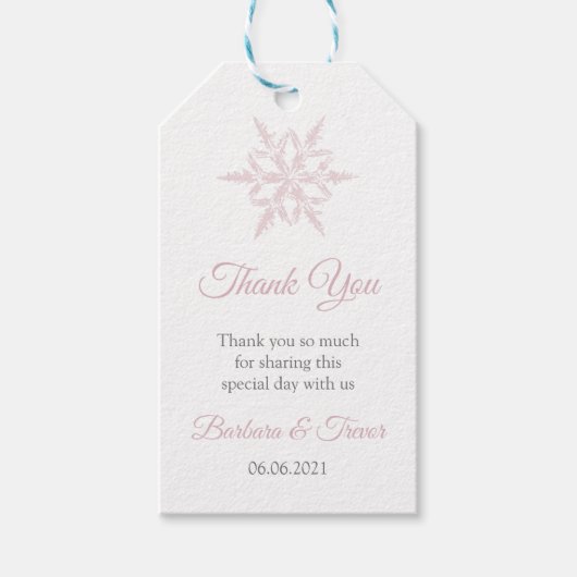 Dusty Pink Snowflakes Winter Wedding Danke Geschenkanhänger (Vorderseite)