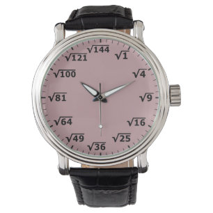Dusty Pink Square Root Clock - Math Wrist Watch Armbanduhr