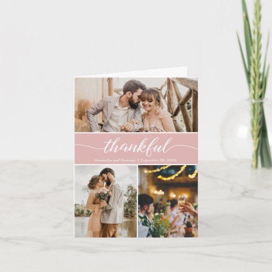 Dusty Pink Thankful Wedding Foto Collage Dankeskarte (Vorderseite)