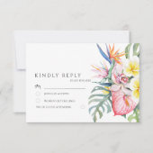 Dusty Pink Tropical Floral Botanical Wedding RSVP Karte (Vorderseite)