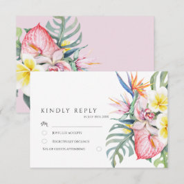 Dusty Pink Tropical Floral Botanical Wedding RSVP Karte