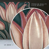 Dusty Pink Tulips auf Blue Symmetric Art Nouveau Fliese