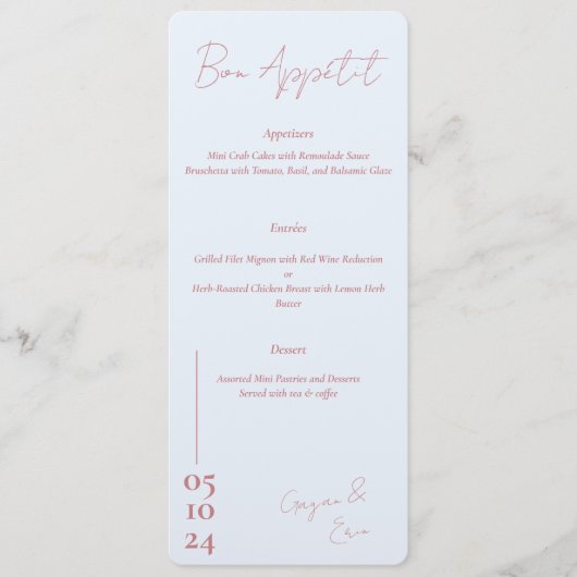 Dusty Pink und Blue Liebe Letter Wedding Menü Menükarte (Vorderseite)