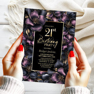 Dusty Pink und Gray Floral 21. Geburtstag Party Einladung
