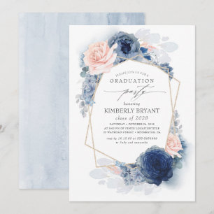 Dusty Pink und Navy Blue Floral Ombre Abschluss Einladung