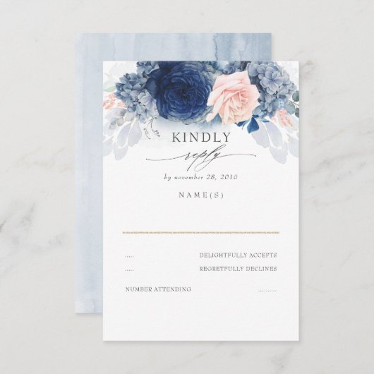 Dusty Pink und Navy Blue Wedding RSVP (Vorne/Hinten)
