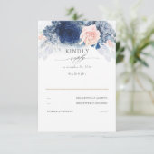 Dusty Pink und Navy Blue Wedding RSVP Karte (Stehend Vorderseite)