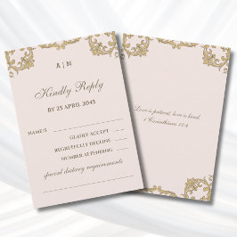 Dusty Pink Victorian Christian Wedding RSVP Card