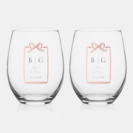 Dusty Pink Vintag Bow Stemless Weinglas Ohne Stiel (Vorderseite)