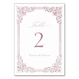 Dusty Pink Vintag Frame Elegante Script Hochzeit Tischnummer