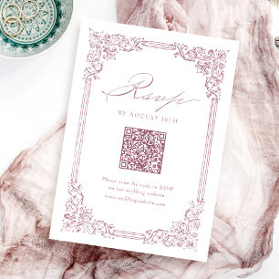 Dusty Pink Vintag Frame Eleganter QR Code Hochzeit RSVP Karte