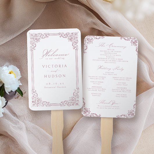 Dusty Pink Vintag Frame Elegantes Hochzeitsprogram Fächer