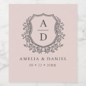 Dusty Pink Wappen Moderne Monogram Wedding Weinetikett (Einzelnes Label)