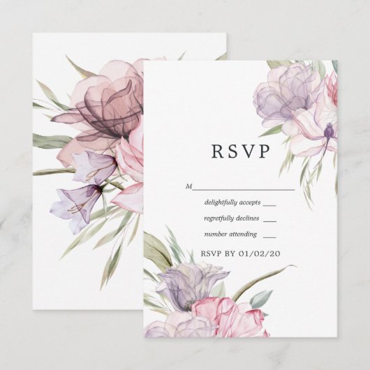 Dusty Pink Watercolor Boho Floral Wedding RSVP Karte (Vorne/Hinten)