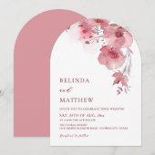 Dusty Pink Watercolor Flowers White Arched Wedding Einladung (Vorne/Hinten)
