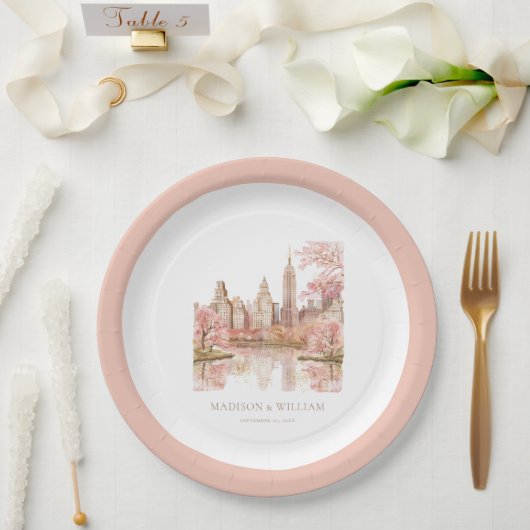 Dusty Pink Watercolor New York Wedding Pappteller (Hochzeit)