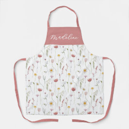 Dusty Pink Watercolor Wildflower Custom Name Schürze