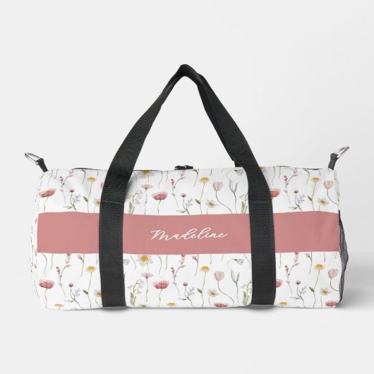 Dusty Pink Watercolor Wildflower Monogram Duffle Bag (Vorderseite)