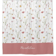 Dusty Pink Watercolor Wildflower Monogram Name