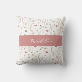 Dusty Pink Watercolor Wildflower Monogram Name Kissen
