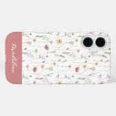 Dusty Pink Watercolor Wildflower Name Case-Mate iPhone Hülle (Rückseite (Horizontal))