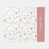 Dusty Pink Watercolor Wildflower Name Fleecedecke (Vorderseite (Horizontal))
