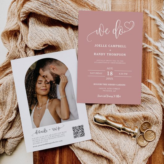 Dusty Pink We Do Boho Wedding QR Code Arch Foto Einladung