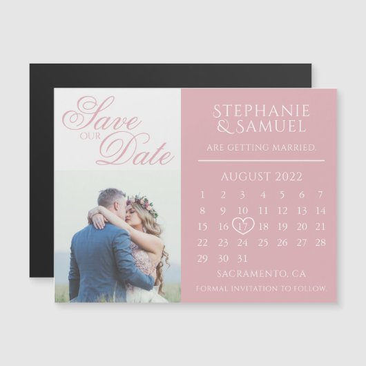 Dusty Pink Wedding Calendar Foto Save the Date Magneteinladung (Vorne/Hinten)