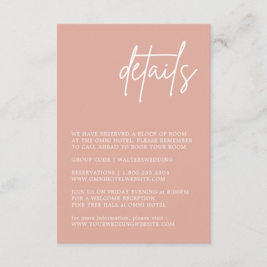 Dusty Pink Wedding Card Begleitkarte (Vorderseite)