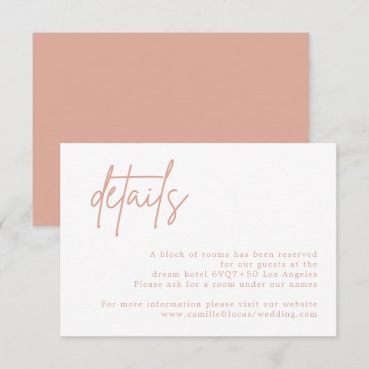 Dusty Pink Wedding Details Card RSVP Karte (Vorne/Hinten)