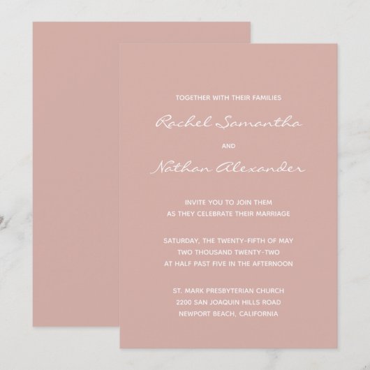 Dusty Pink Wedding Einladungen (Vorne/Hinten)
