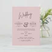 Dusty Pink Wedding Einladungen Modernes Budget (Stehend Vorderseite)