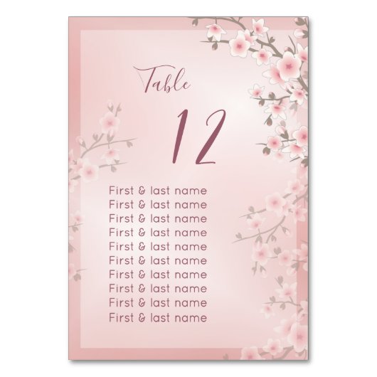 Dusty Pink Wedding Guest Names Tischnummer (Vorderseite)