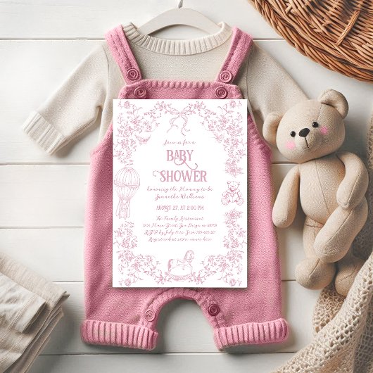 Dusty Pink Whimsical Floral Girl Baby Dusche Einladung