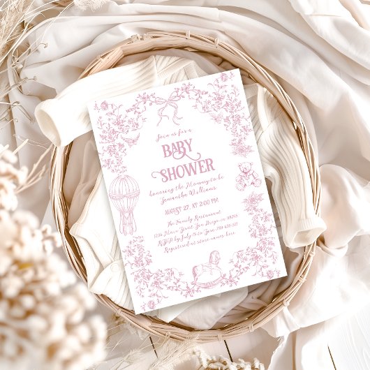 Dusty Pink Whimsical Floral Girl Baby Dusche Einladung