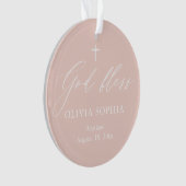 Dusty Pink White Cross Girl Foto Taufe Ornament (Vorderseite)