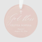 Dusty Pink White Cross Girl Foto Taufe Ornament (Vorderseite)