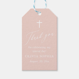 Dusty Pink White Cross Girl Taufe Anhänger Tags