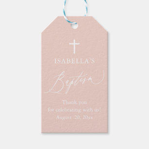 Dusty Pink White Cross Girl Taufe Anhänger Tags