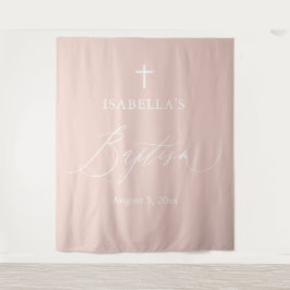 Dusty Pink White Cross Girl Taufe Foto Hintergrund Wandteppich