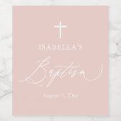 Dusty Pink White Cross Girl Taufe Weinkarte Weinetikett (Einzelnes Label)
