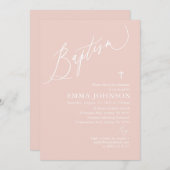 Dusty Pink White Cross Taufe Einladung (Vorne/Hinten)