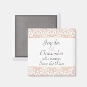 Dusty Pink & White Kronier Damask Save the Date Magnet (Vorderseite/Rückseite)