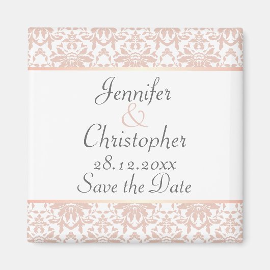 Dusty Pink & White Kronier Damask Save the Date Magnet (Vorne)