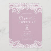 Dusty Pink & White Lace Elegant Sweet 16 Party Einladung (Vorne/Hinten)