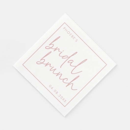 Dusty Pink & White Minimalistisch Script Bridal Br Serviette (Ecke)