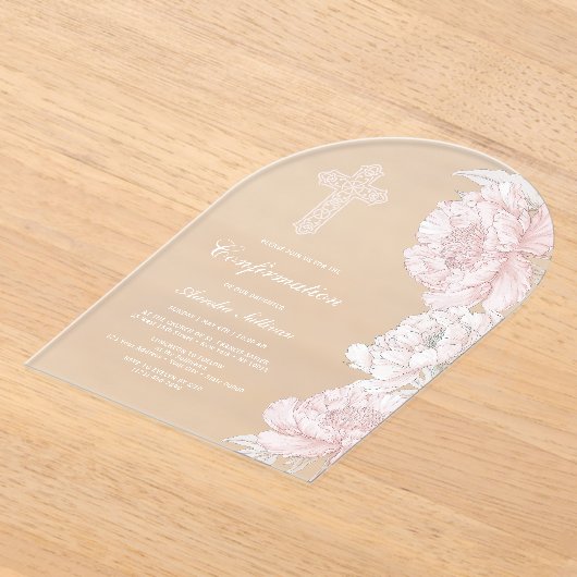 Dusty Pink White Peonies Arch Confirmation Acryleinladungen (Ablage )