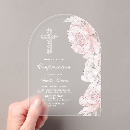 Dusty Pink White Peonies Arch Confirmation Acryleinladungen (Insitu (Handheld))